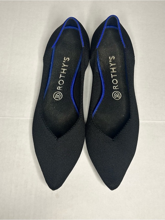 Rothy's Size 10 Black The Point II Knit Ballet Flats with Blue Trim - Picture 2 of 9